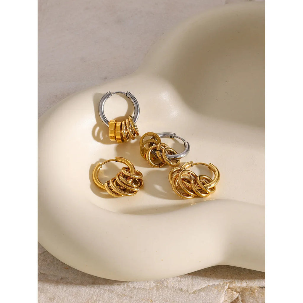 Pair of modern stainless steel earrings with electroplated colour finish in unisex ins style.
