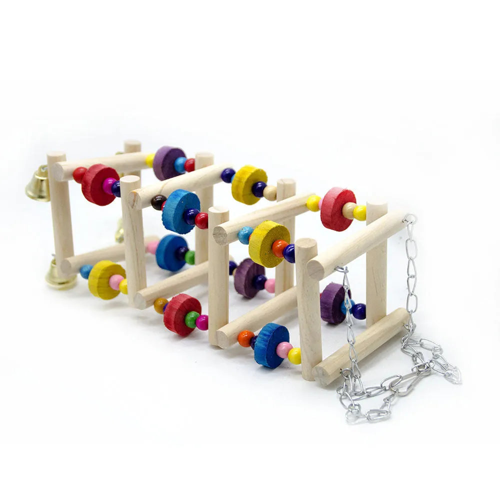 Parakeet bird toy amusement park swing stand with solid wood and metal accessories, 45x10cm
