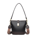 Korean style black bucket shoulder bag with adjustable straps and organised interior compartments