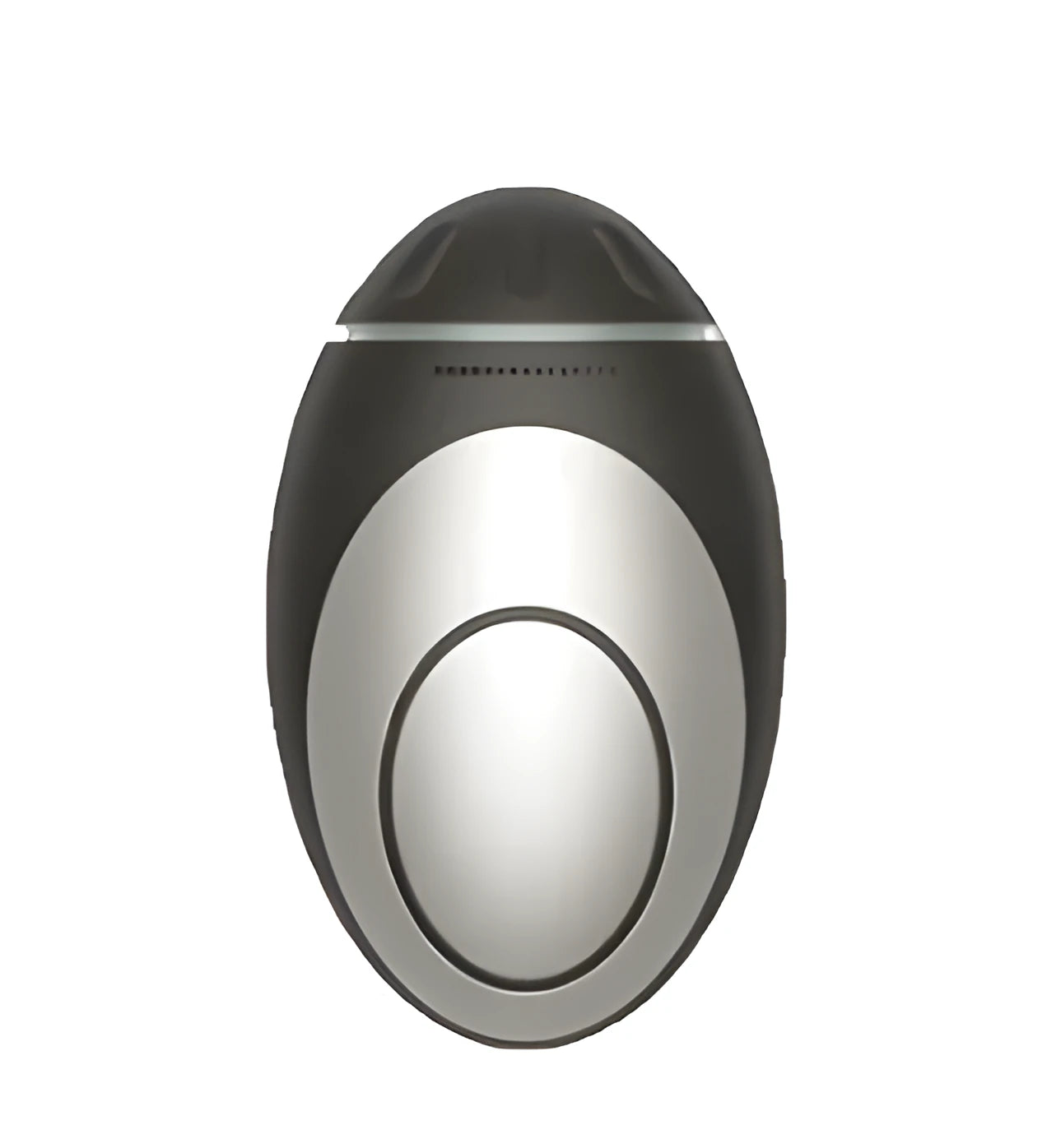 Hand-held oval sleep aid therapy instrument with matte texture in white, black, and green colours