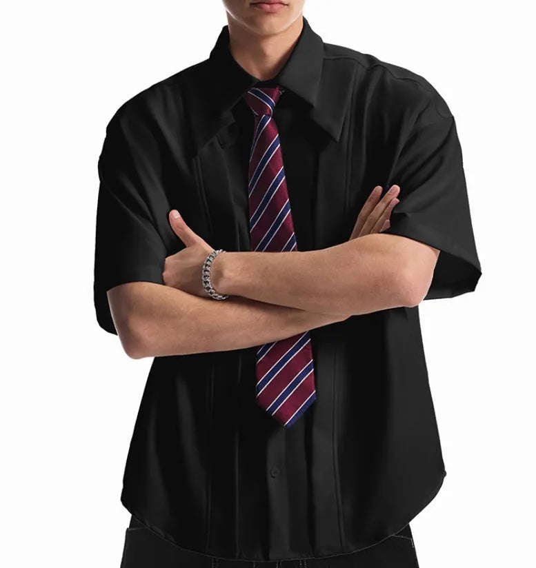 Men's loose-fit short sleeve non-iron shirt in White, anti-wrinkle design, Asian sizing M-2XL