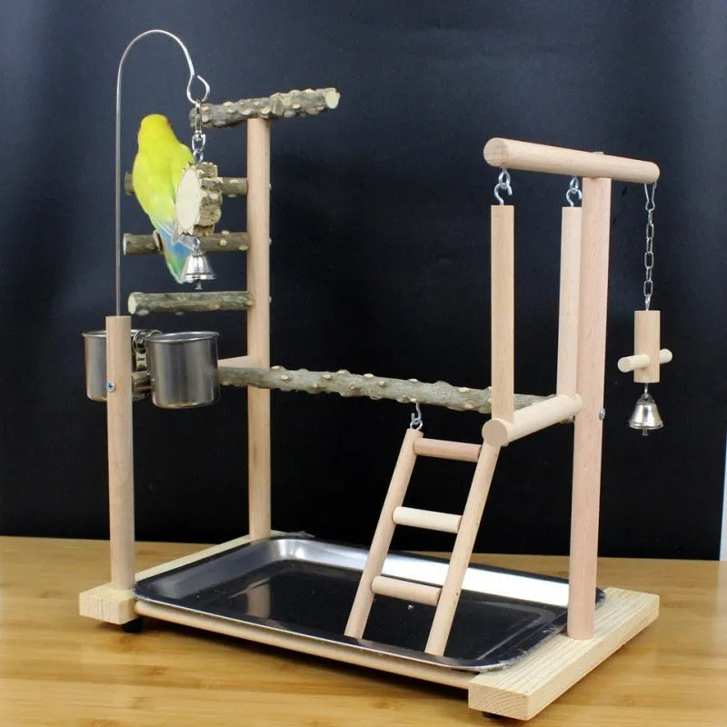 Pepper wood parrot toy stand with tiger skin peony pattern and sub-stand pole