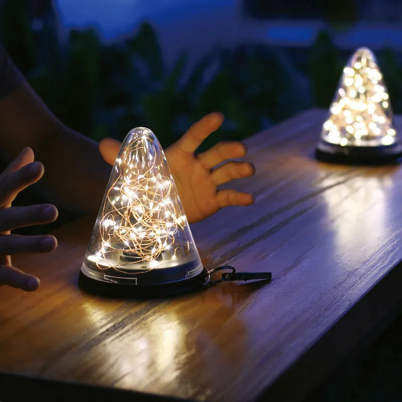 Solar conical starry sky LED garden light IP65 waterproof outdoor lamp 3W 130x150mm in warm yellow finish