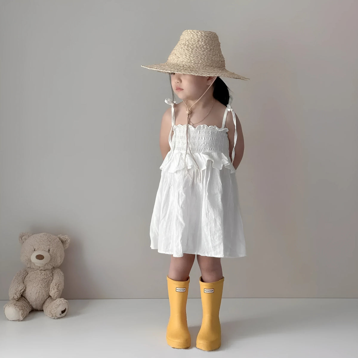 Baby girl cotton jacquard cake dress in milky white suitable for 73cm to 100cm height