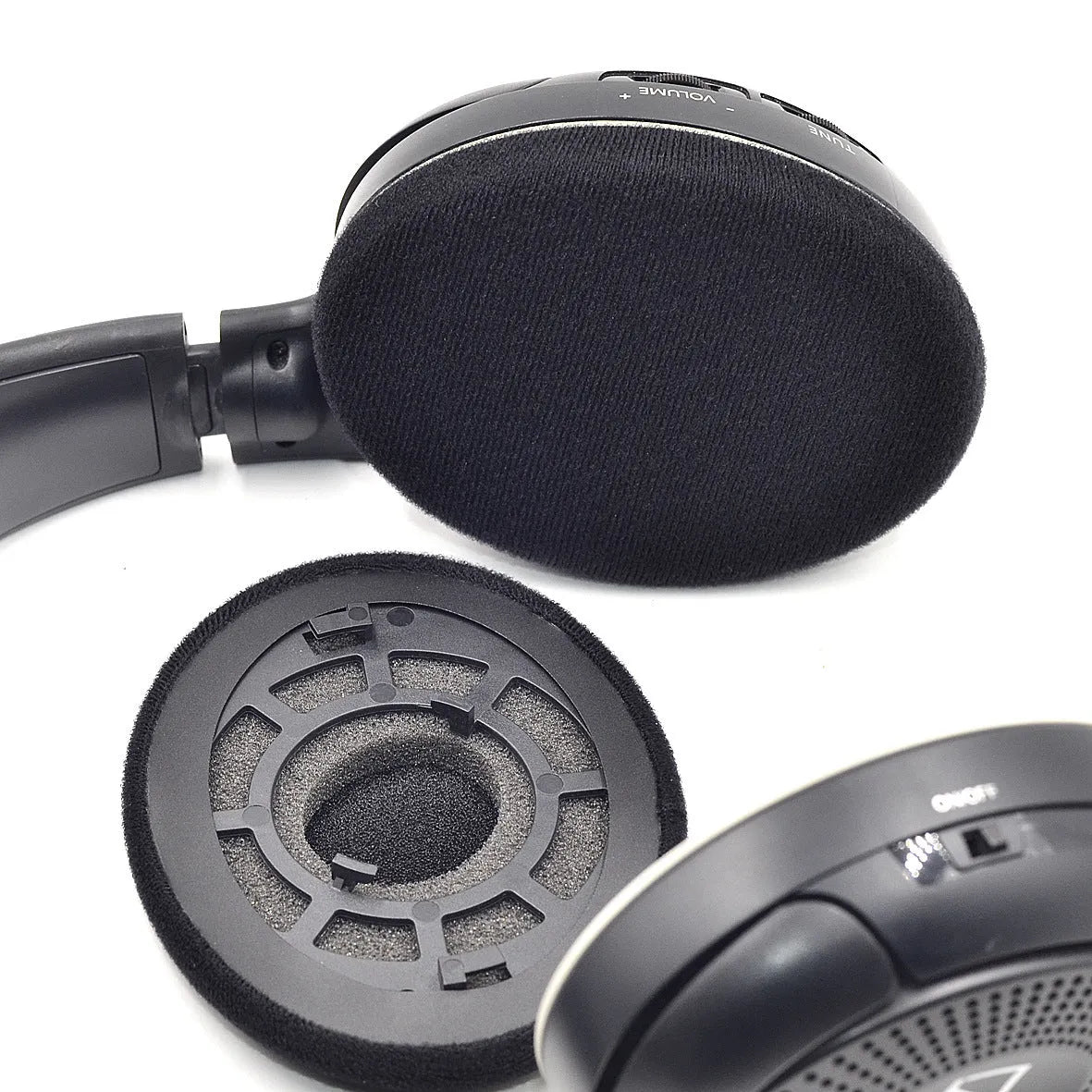 Sennheiser RS series replacement earmuff cushions in velvet finish with snap-on sponge tips