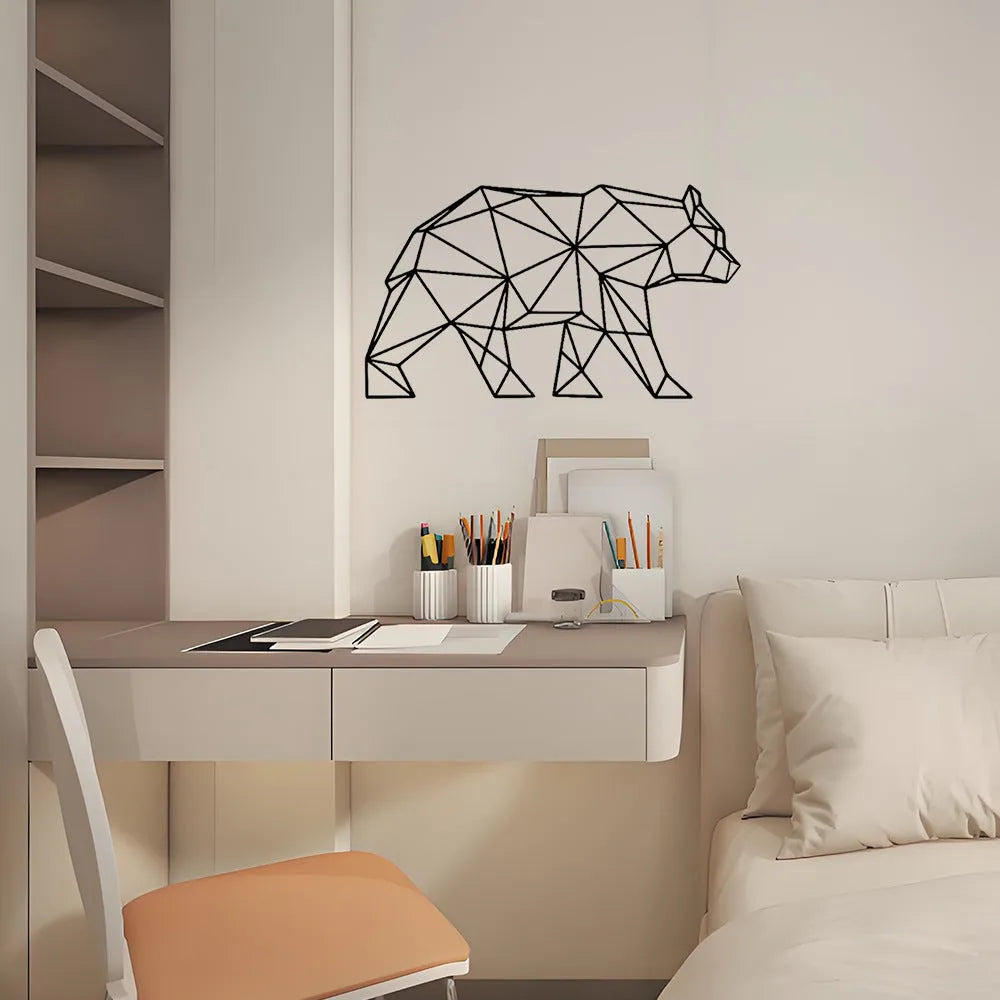 Polar bear silhouette iron wall hanging decoration with line bear design in Chinese modern simple style