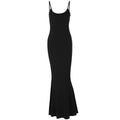 Spaghetti strap long bodycon dress women solid colour high waist A-line skirt party club street wear black