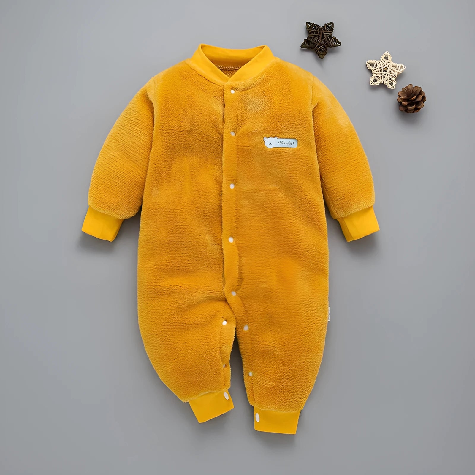 Autumn winter thickened flannel baby romper in Blue Dinosaur pattern on light background