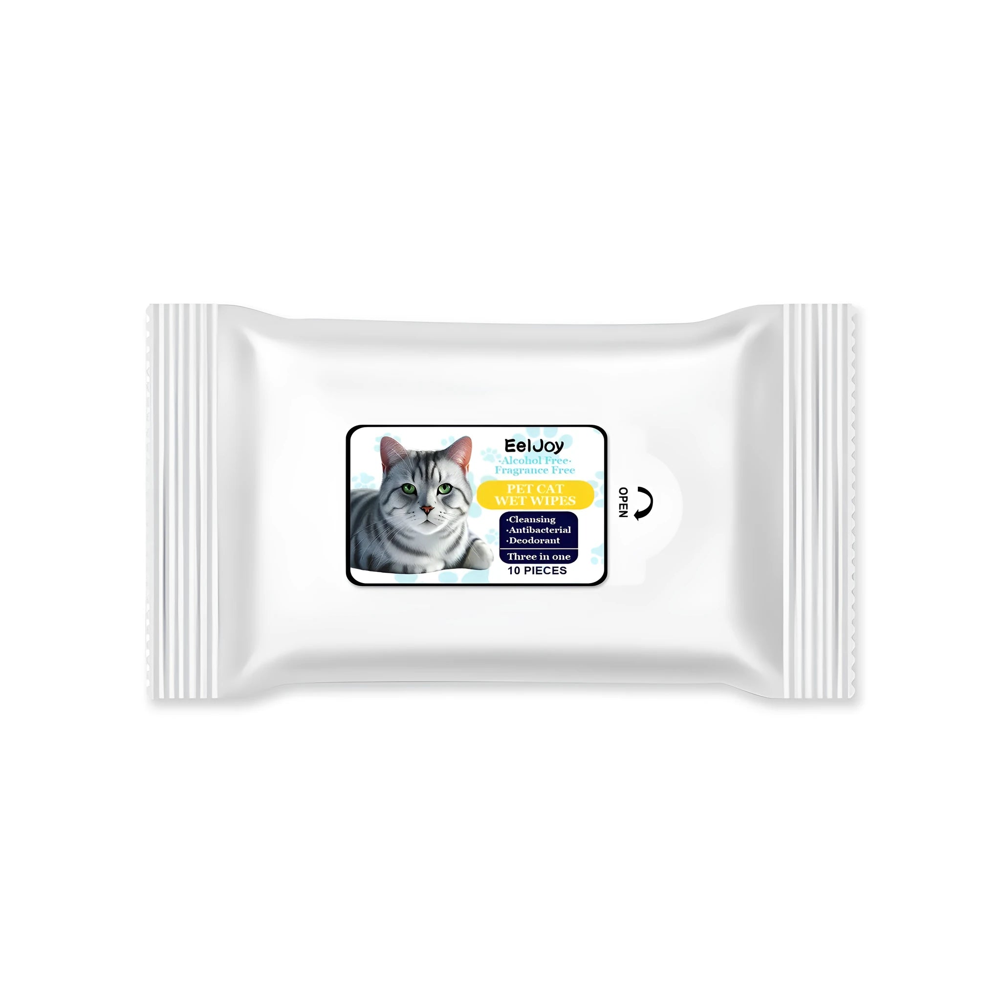 Pack of 10 pet wipes with coconut oil and chamomile for cleaning tear stains from dog's eye area