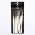 Set of 12 pearl white artists' brushes in a solid wood holder, sizes from 0 to 4/0 for watercolour and acrylic painting.