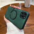 Black imitation leather magnetic charging case for iPhone on a magnetic car mount
