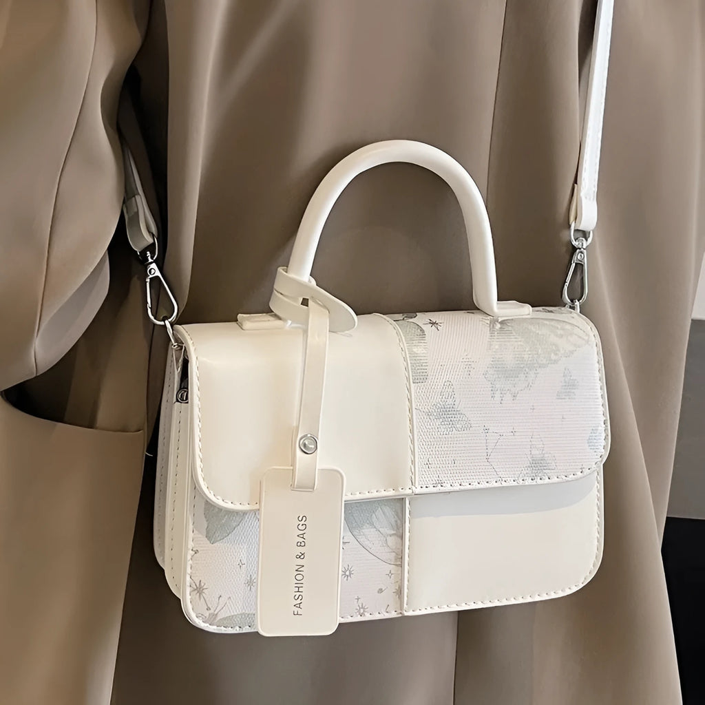 Portable stitching crossbody bag in khaki large size, soft polyester, sandwich pocket design