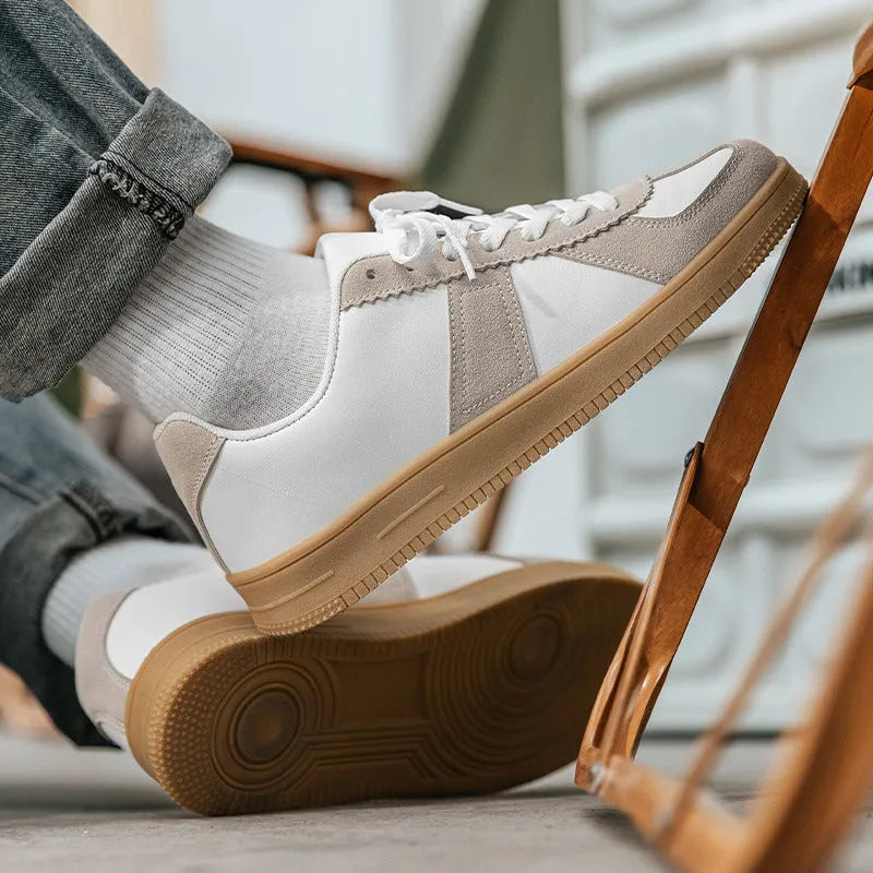 Retro men's casual board shoes in 735 Gray with round toe, artificial PU upper, and front lace-up design, sizes up to 47