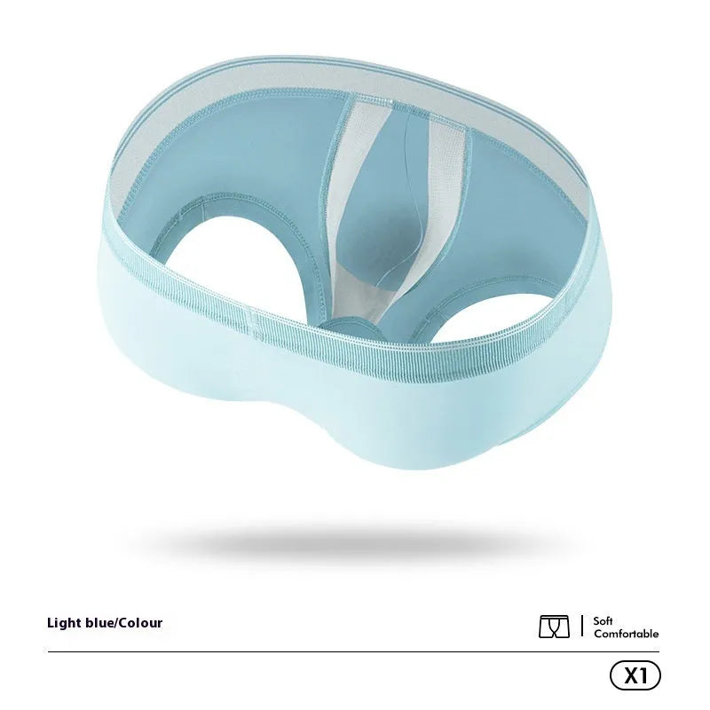 Men's U convex anti-moving ice silk boxer in solid colour for scrotal support and sports wear
