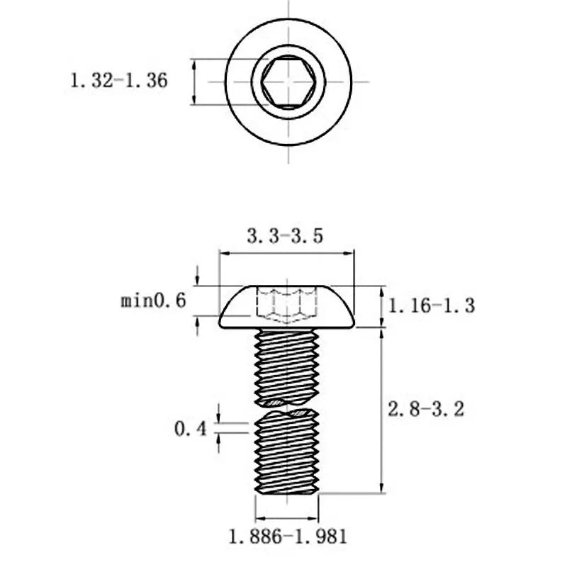 Stainless Steel A2-70 half round head hexagon screw, 16 x 5.7mm, whitewash finish, M2 to M10 sizes