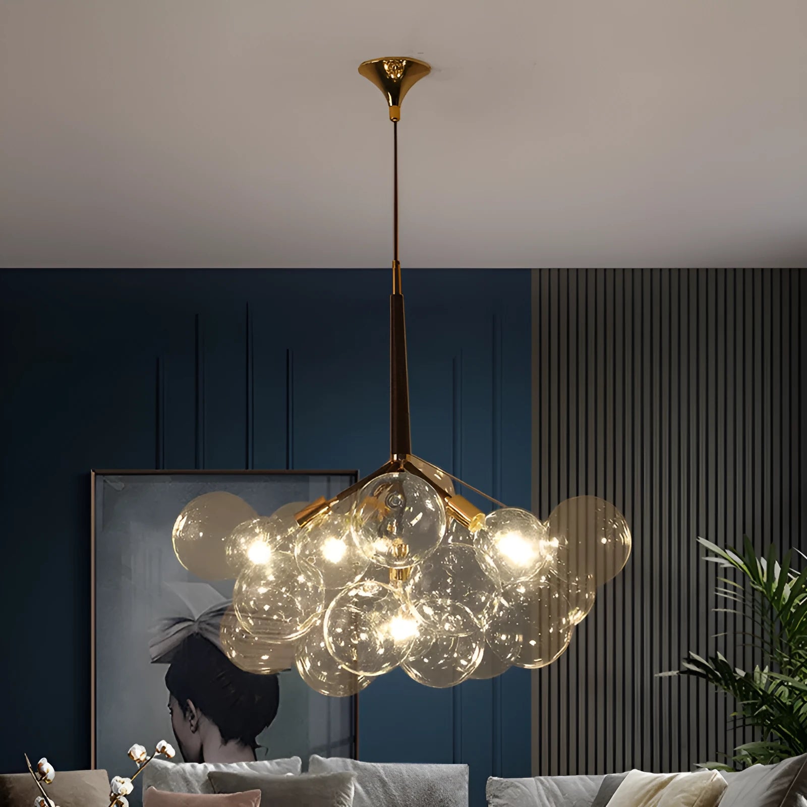 Nordic glass chandelier with warm light in black gold finish for children's room ceiling