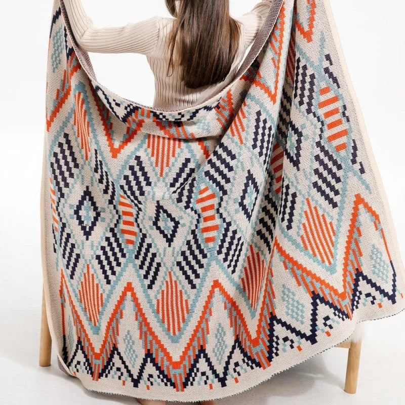 Bohemian acrylic sofa cover blanket with tassels in geometric pattern colours