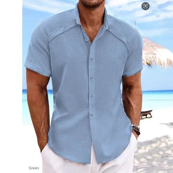 Hawaiian casual short sleeve solid colour shirt in cotton blend fabric