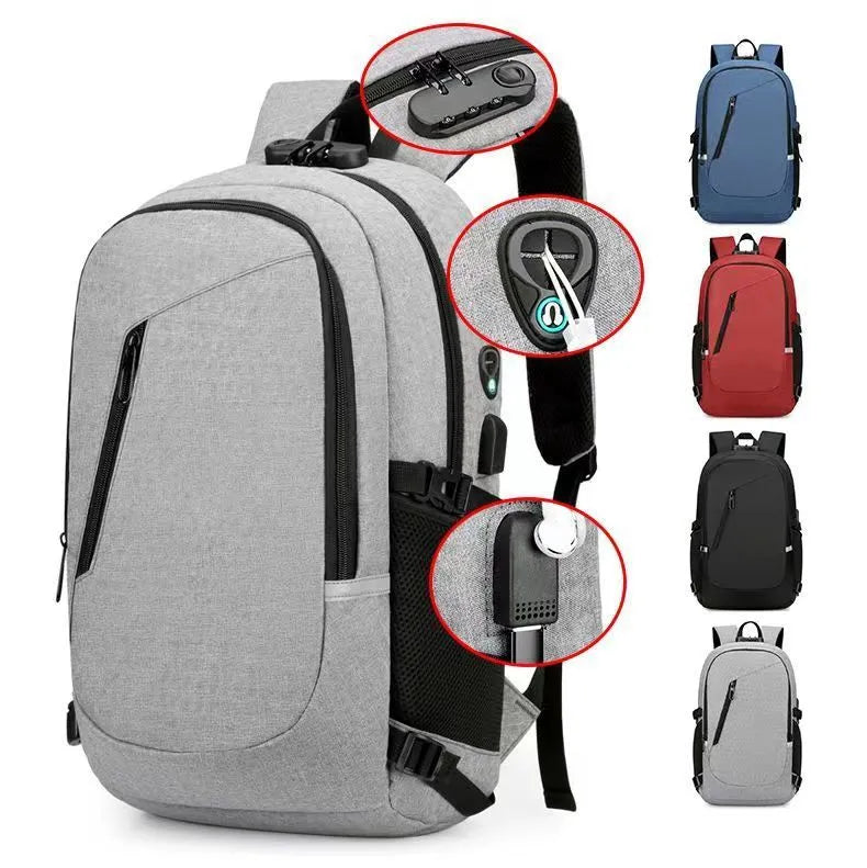 Men's Oxford cloth computer backpack in a solid colour with street style design.