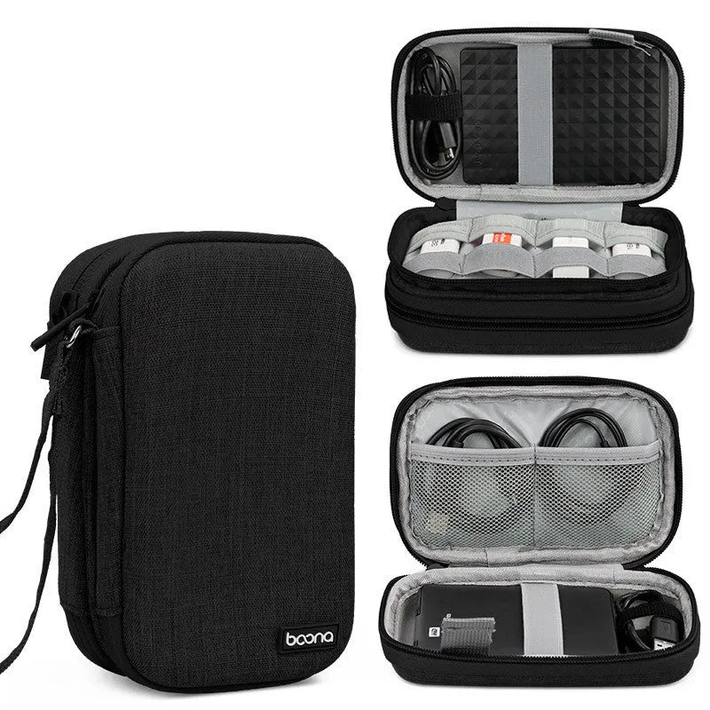 Black and grey oxford cloth protective cover for a 2.5-inch portable hard drive.