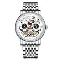 Men's tourbillon mechanical watch with luminous dial in black case on leather strap