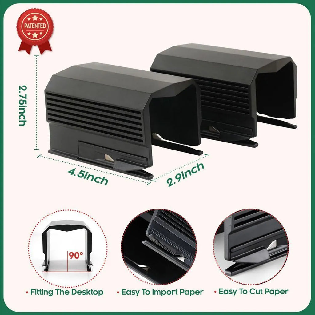 Plastic injection moulded paper cutter for scroll packaging in black, red and green colour options