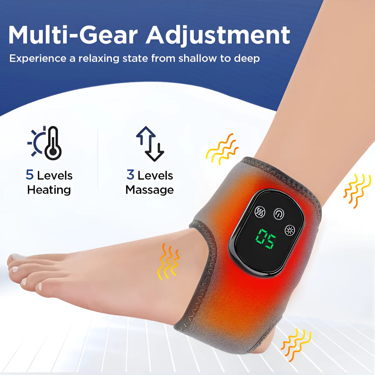 Electric heating ankle and wrist massage instrument in gray with hot compress and vibration settings
