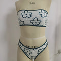 Women's ocean green bikini set with split briefs two piece swimsuit on white background