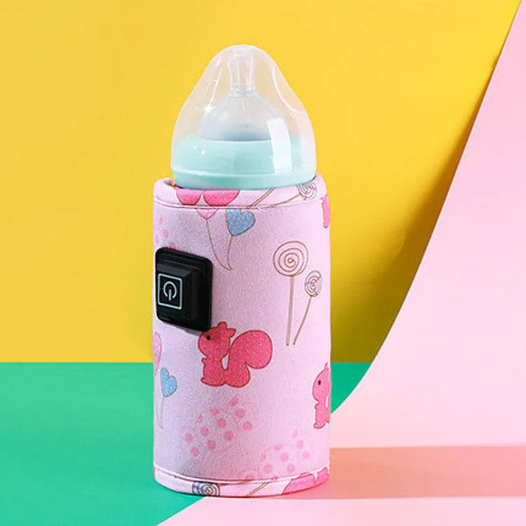 Blue dinosaur design USB baby bottle insulation cover with thermostatic heating.