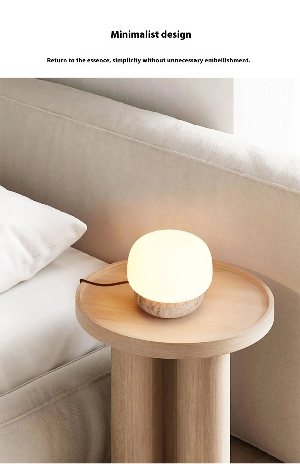 Cream-coloured retro glass bedside lamp with a button switch on its base.