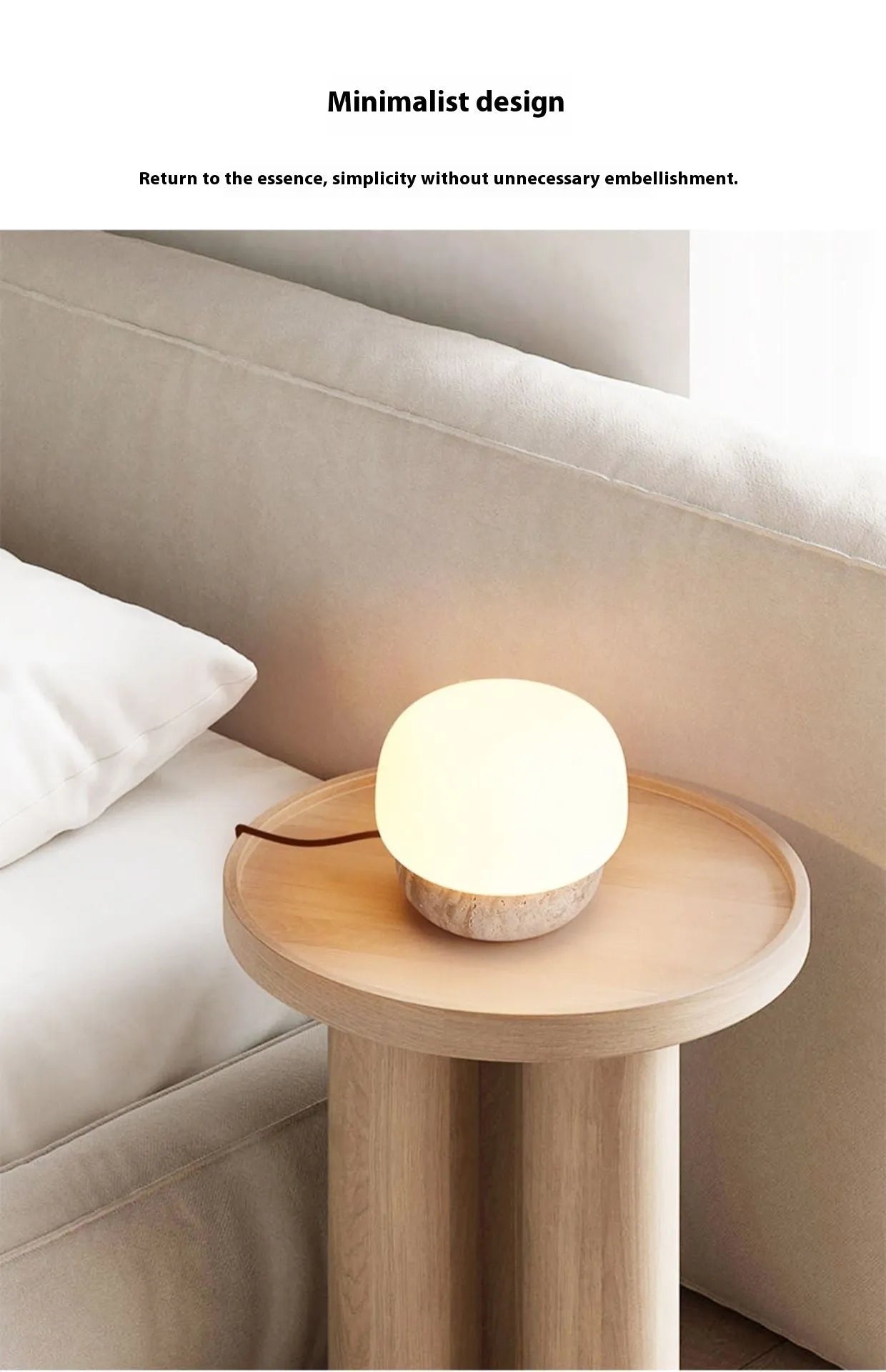 Cream-coloured retro glass bedside lamp with a button switch on its base.