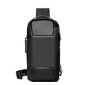 Men's canvas chest shoulder bag in medium square vertical shape with zipper opening