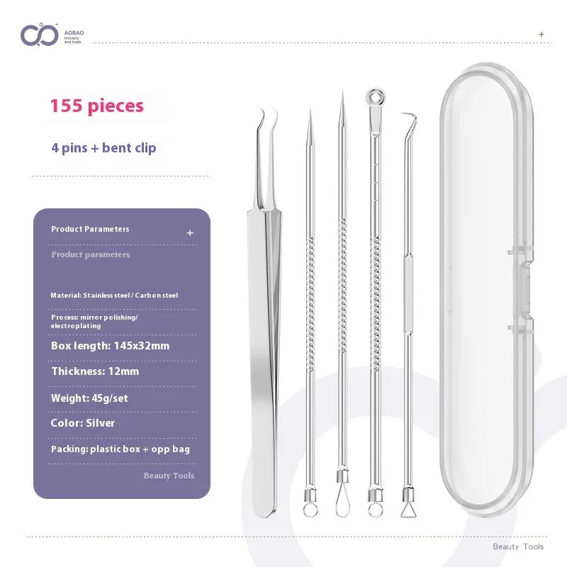 4-piece metal acne needle set with ultra fine pointed tips for precise skincare application
