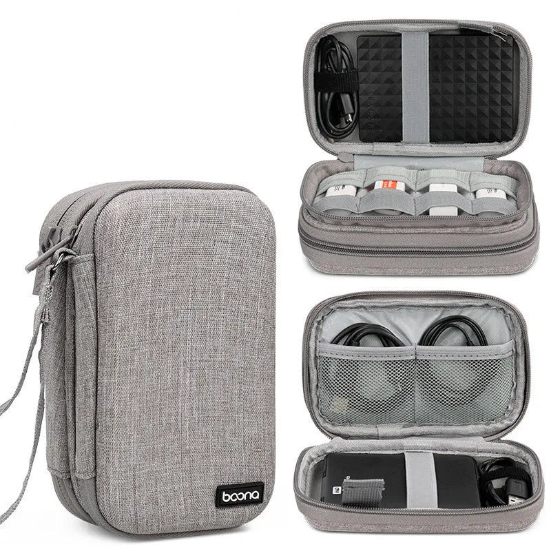 Black and grey oxford cloth protective cover for a 2.5-inch portable hard drive.