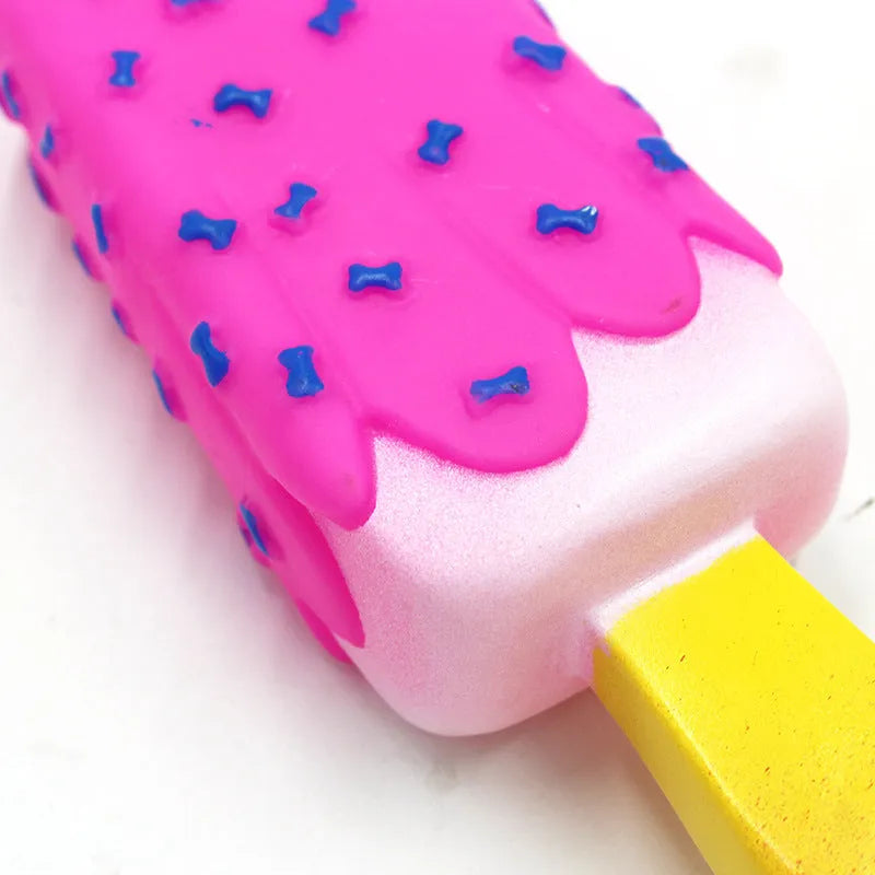 Vinyl simulation popsicle ice cream dog toy with squeaker, 15cm, random colour, on white background