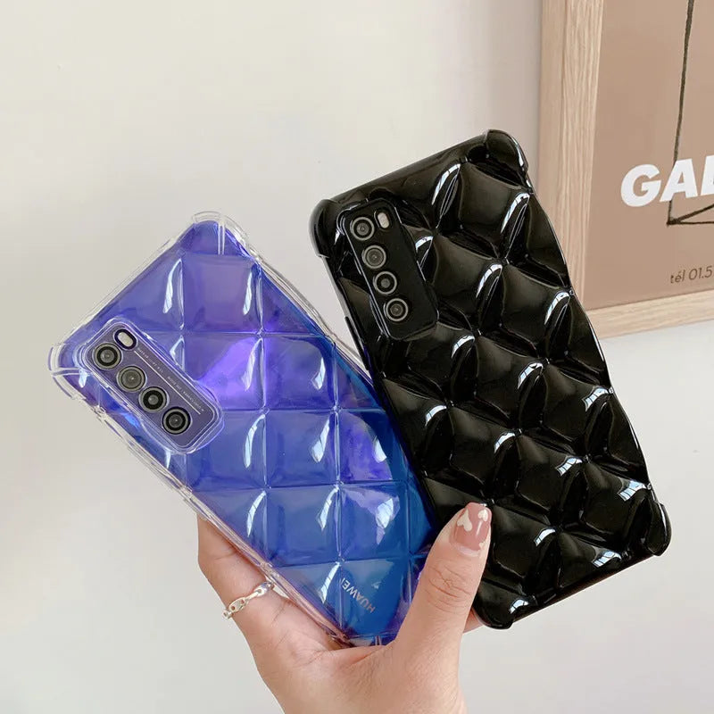 Silicone diamond phone case for Huawei smartphones in black, green, pink and white colours
