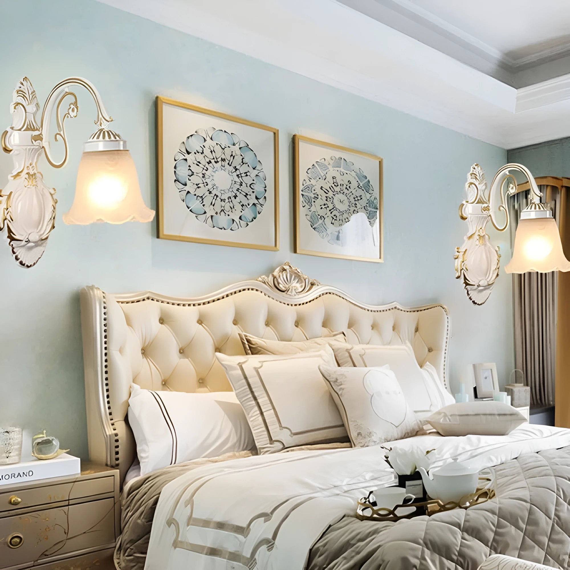 European and American wall lamp with zinc alloy body and glass shade in bronze finish for corridor use