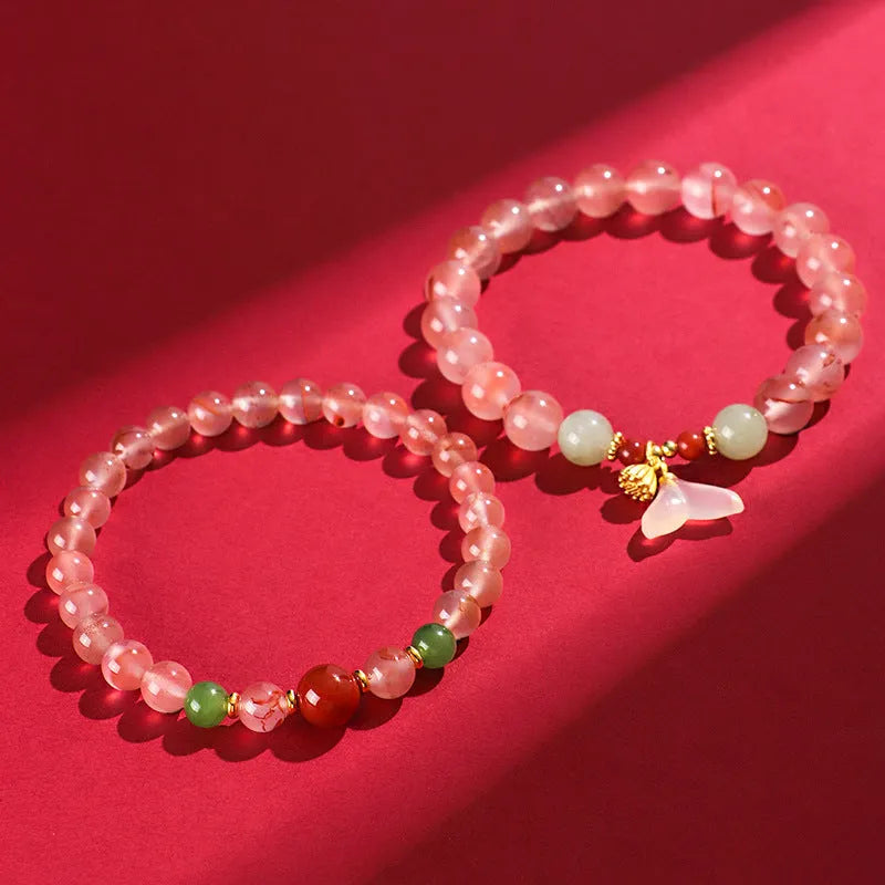 Handmade ice floating south red white agate fishtail bracelet with adjustable cord