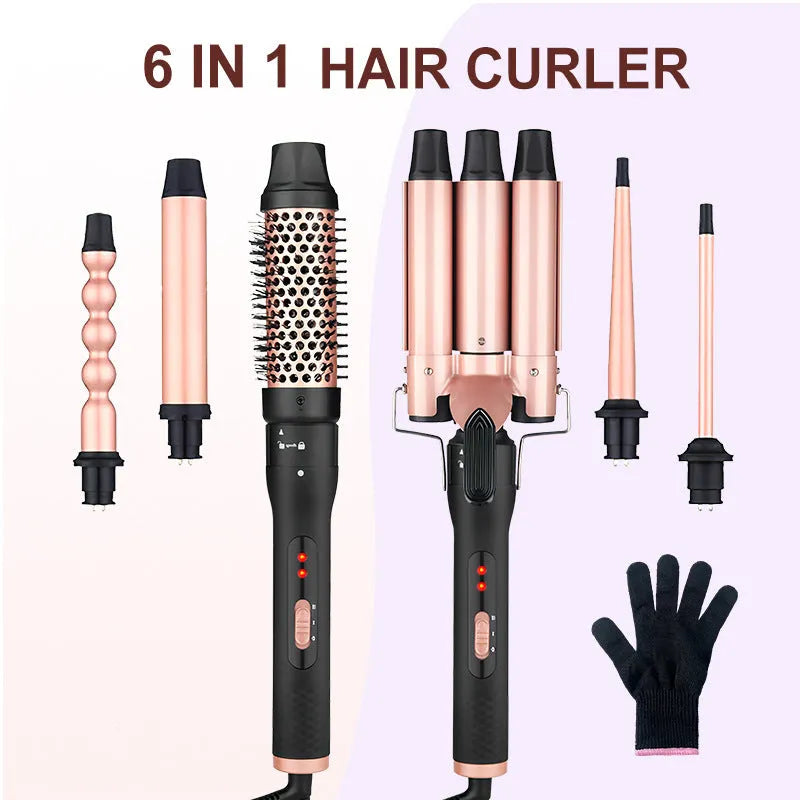 Three-tube water wave hair curler styling tool with curly and straight hair functions