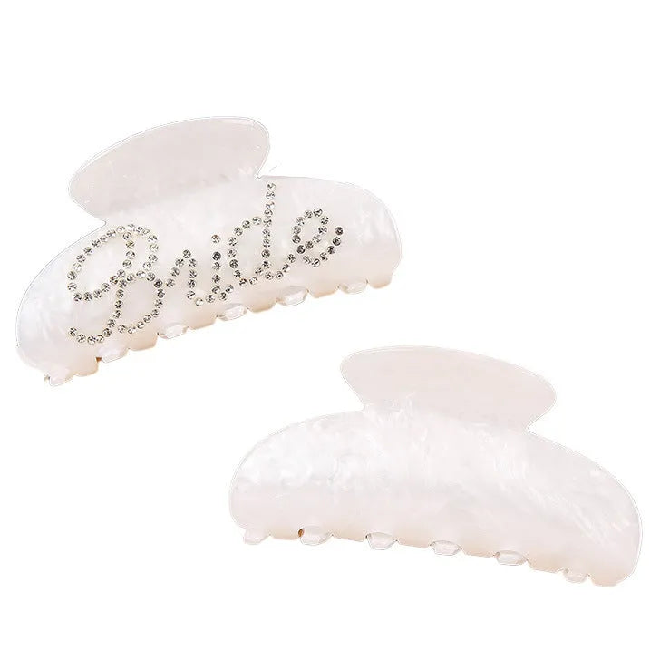 10cm pink acrylic hair barrette with shark clip back and multi-diamond spot drill pattern