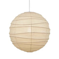 Japanese rice paper chandelier in living room setting with soft ambient lighting