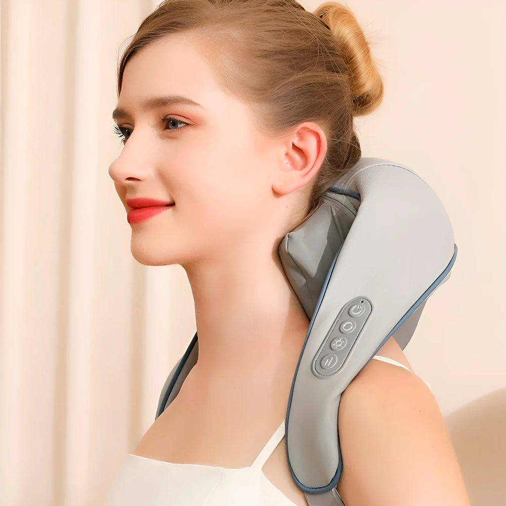 Gray rechargeable shoulder and neck massager cervical shawl with brushed motor and USB charging