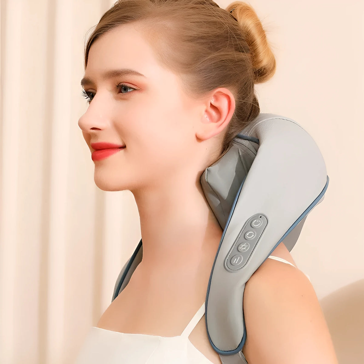 Gray rechargeable shoulder and neck massager cervical shawl with brushed motor and USB charging