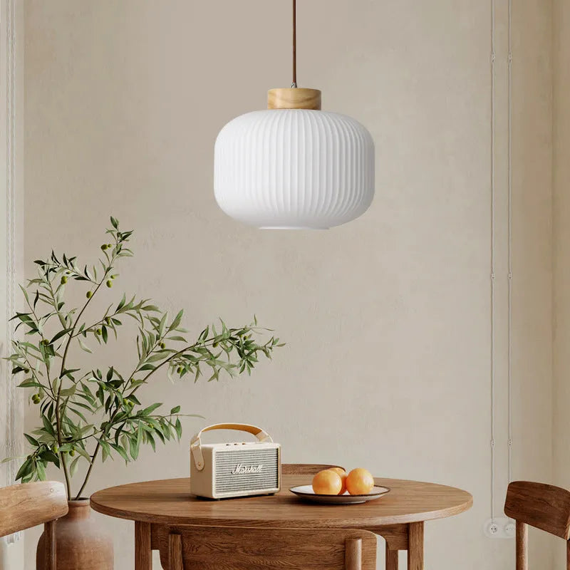 Retro Chinese wooden pendant light with Nordic style in bedroom setting