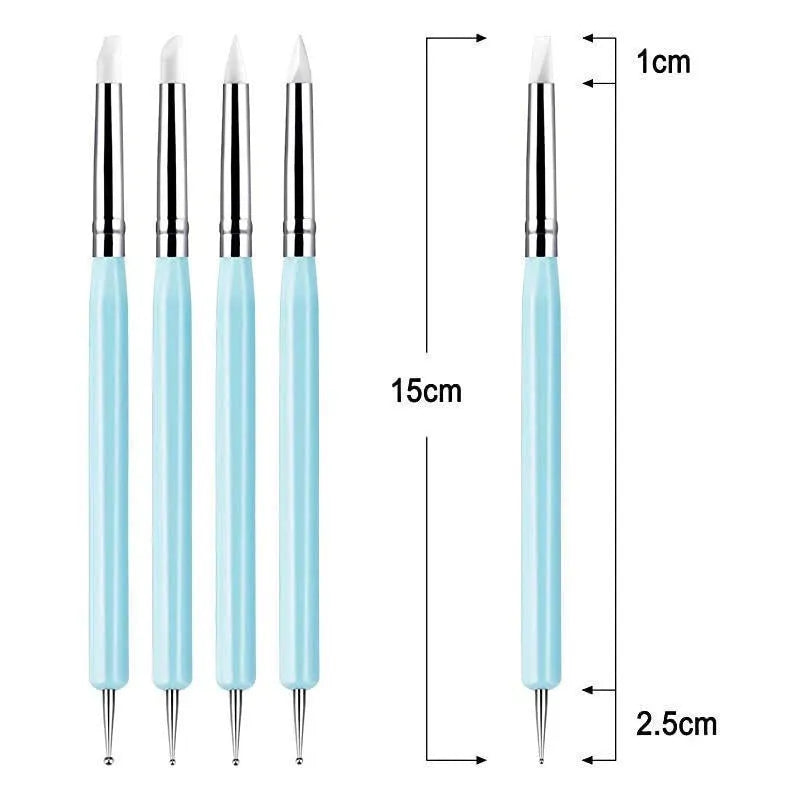 Blue silicone double point drill pen manicure set 5 pack for diamond painting and nail art