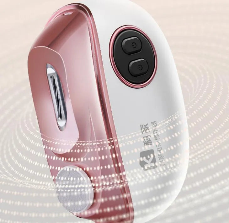 Blue automatic electric nail clipper and polisher with USB Type-C charging cable and cleaning brush.