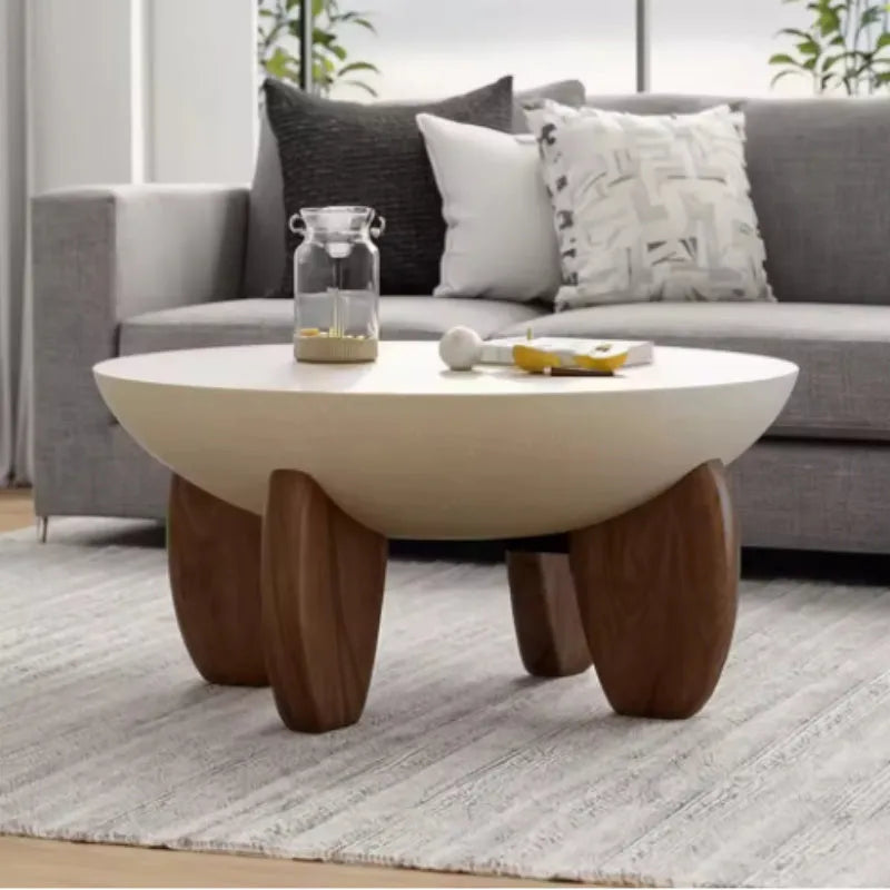 White solid wood coffee table with adjustable height and storage compartments