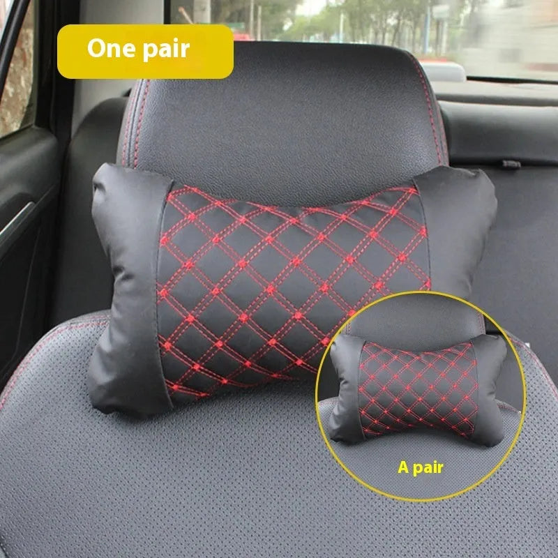 Car electric massage lumbar support pillow with PU leather and latex filler in Black Ribbon Red line