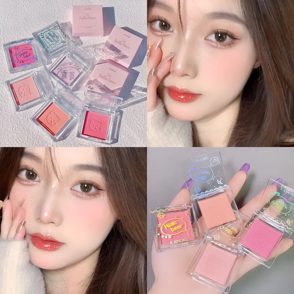 Matte natural makeup blush powder compact in six colour shades with 1.3g net content