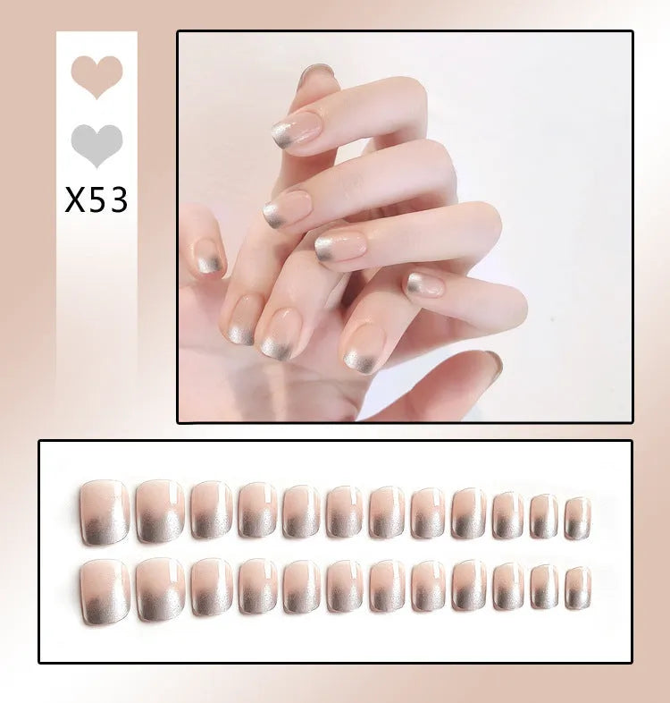 24pcs French worn removable false nails with diamonds in ABS material box 15x7x5cm colour options X35-X53